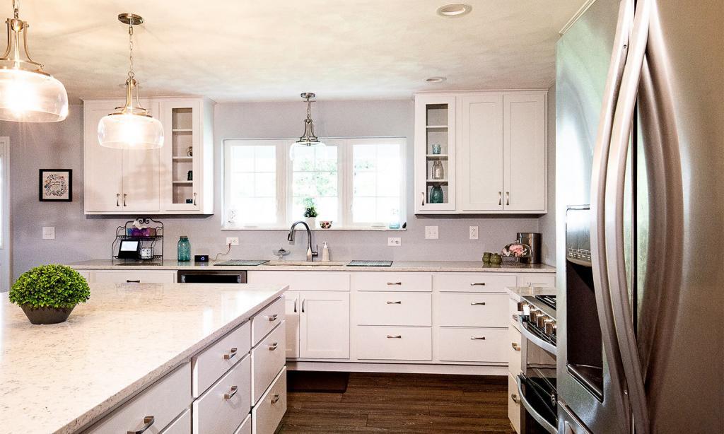 white cabinets in a renovated kitchen