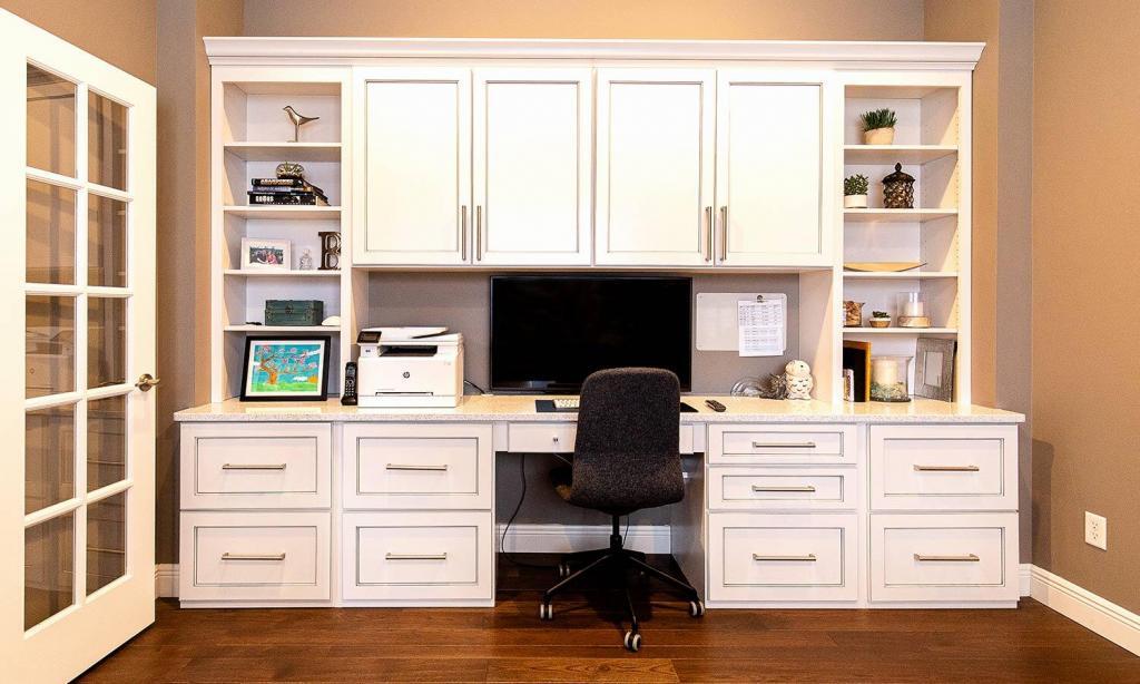 custom built in home office in white