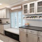 modern kitchen with distressed cabinets