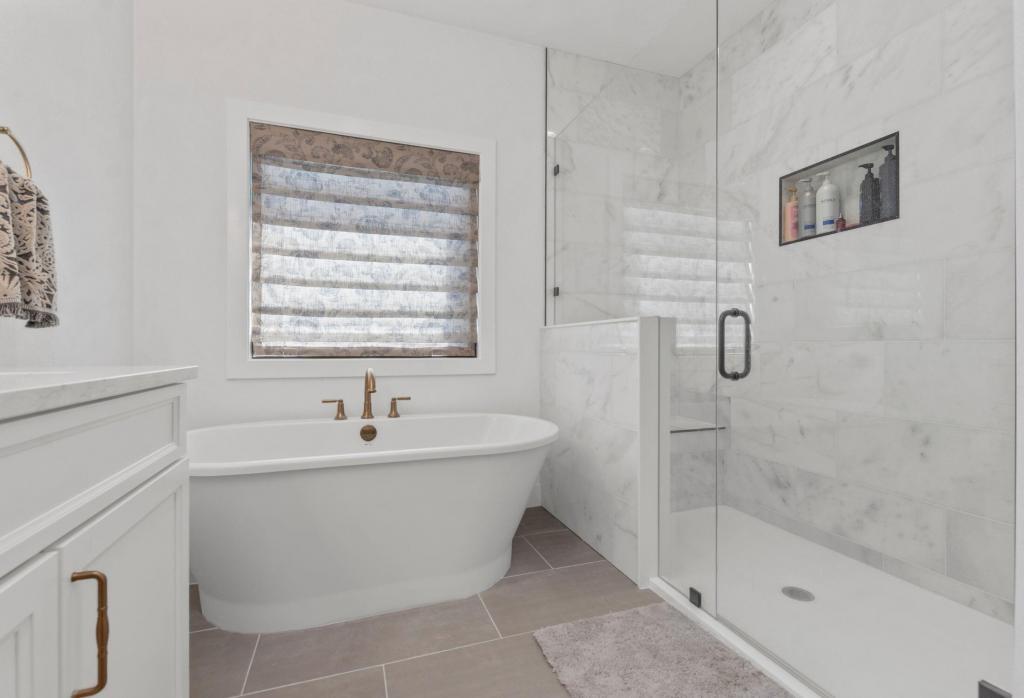 Modern soaking tub in a beautifully designed bathroom in Columbia, IL
