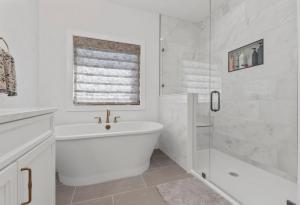 Modern soaking tub in a beautifully designed bathroom in Columbia, IL